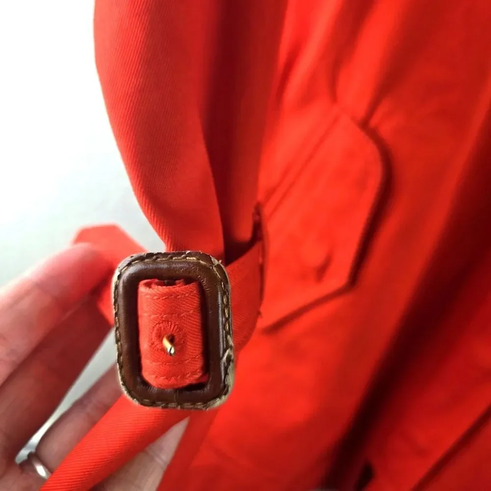 Women's J.Crew Bright Orange Winter Raincoat Hooded Jacket Size 00/XXS